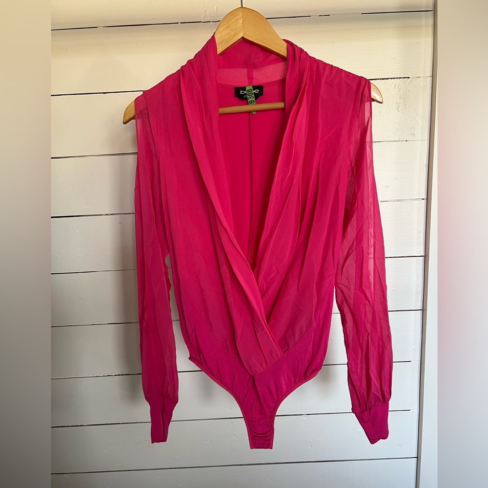 bebe Vibrant Pink Sheer Bodysuit
